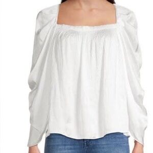 ❤️#56 KOBI HALPERIN Dina Blouse White Pleated Square-Neck MSRP $458 Size XXL New